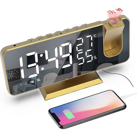 Projection Alarm Clock for Bedroom, Digital Alarm Clock with USB Charger