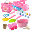 19Pcs Kids Gardening Tools Apron, Watering Can, Gardening Gloves, Shovel, Rake,Painting Accessories Beach Sand Toy Easter Gifts for Girls