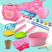 19Pcs Kids Gardening Tools Apron, Watering Can, Gardening Gloves, Shovel, Rake,Painting Accessories Beach Sand Toy Easter Gifts for Girls