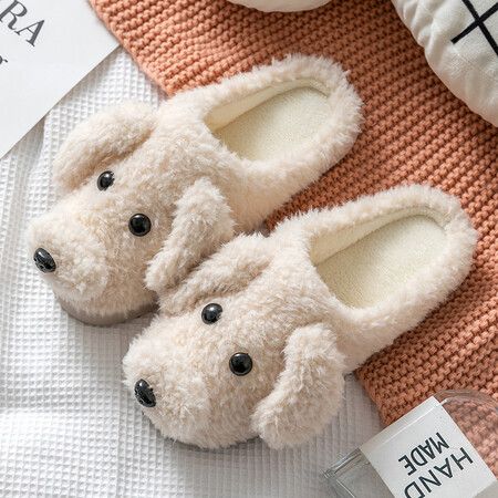 Cute Teddy Animal Slippers House Slippers Warm Memory Foam Cotton Cozy Soft Fleece Plush Home Slippers Indoor Outdoor Color White Size S