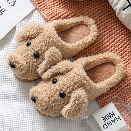 Cute Teddy Animal Slippers House Slippers Warm Memory Foam Cotton Cozy Soft Fleece Plush Home Slippers Indoor Outdoor Color Khaki Size XL