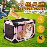 Dog Pet Cat Crate Cage Rabbit Hutch Bird Puppy Bunny Carrier Travel Indoor Soft Outdoor Car Foldable Medium Pink