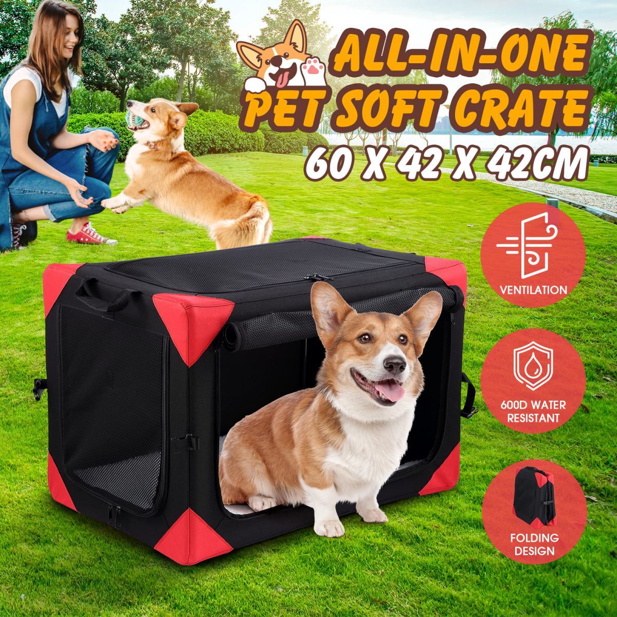 Dog Cat Pet Crate Cage Bird Rabbit Hutch Puppy Bunny Carrier Travel Indoor Car Outdoor Soft Folding Medium Black