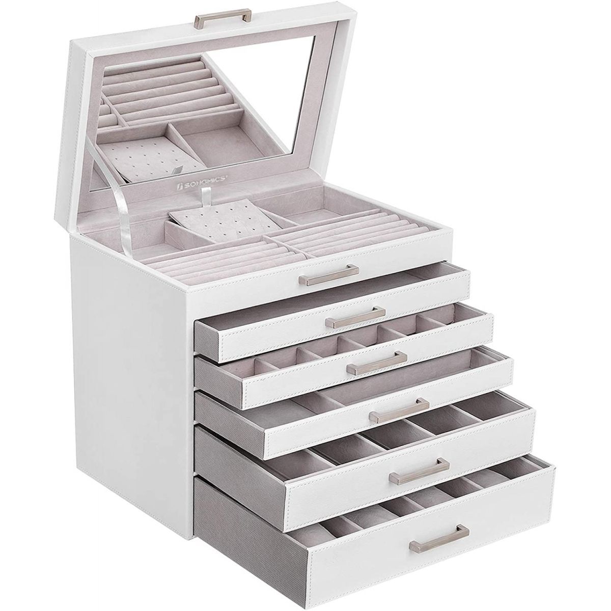 SONGMICS Jewellery White Box with 6 Layers and 5 Drawers