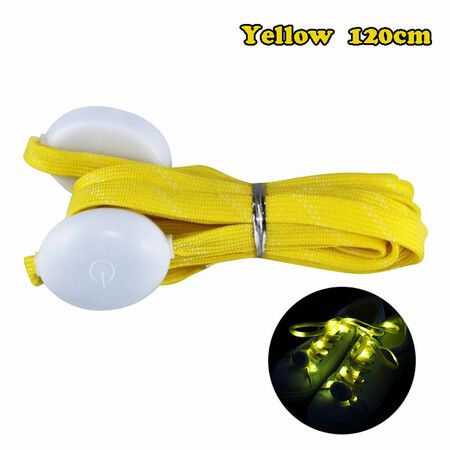 1 Pair LED Luminous Shoelaces Various Colours Glowing Sport Shoe Laces Flash Light Flat Sneakers Canvas Shoe Strings Party Decor Color Yellow