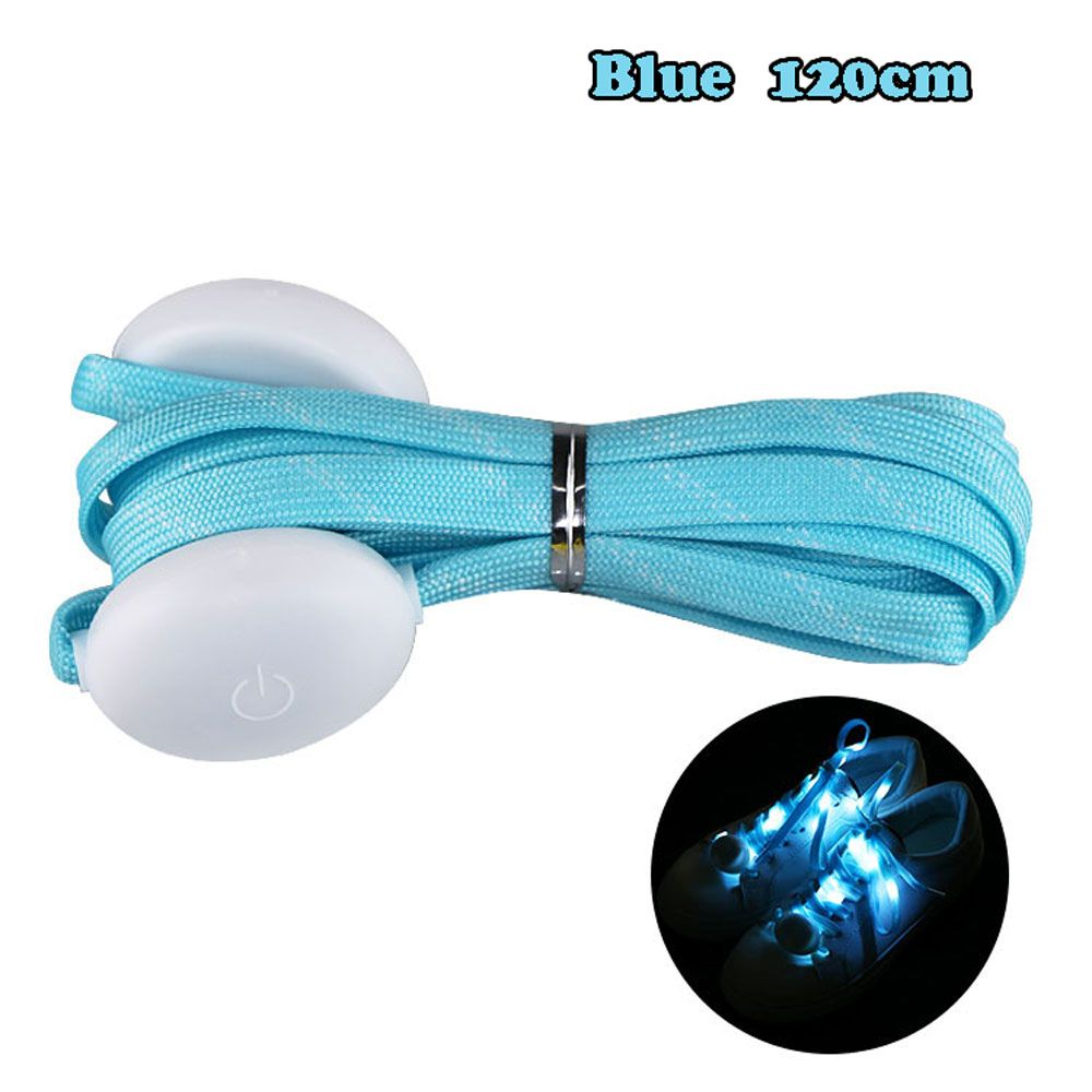 1 Pair LED Luminous Shoelaces Various Colours Glowing Sport Shoe Laces Flash Light Flat Sneakers Canvas Shoe Strings Party Decor Color Blue