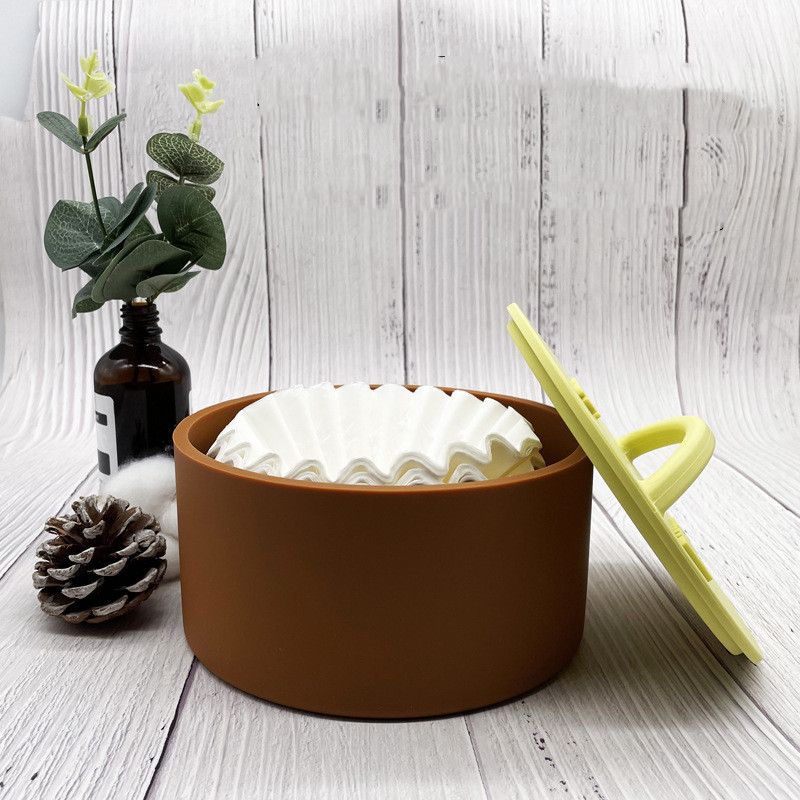 Silicone Coffee Filter Paper Holder Kitchen Storage Organizer with Lid-Brown