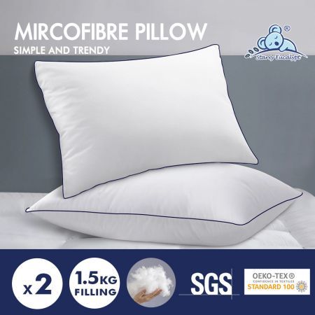 Starry Eucalypt Pillow Microfibre Cushion Twin Pack Soft Bed Hotel Home Set