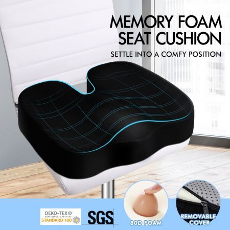 S.E. Seat Cushion Car Office Memory Foam Pillow with Black Plush Cover