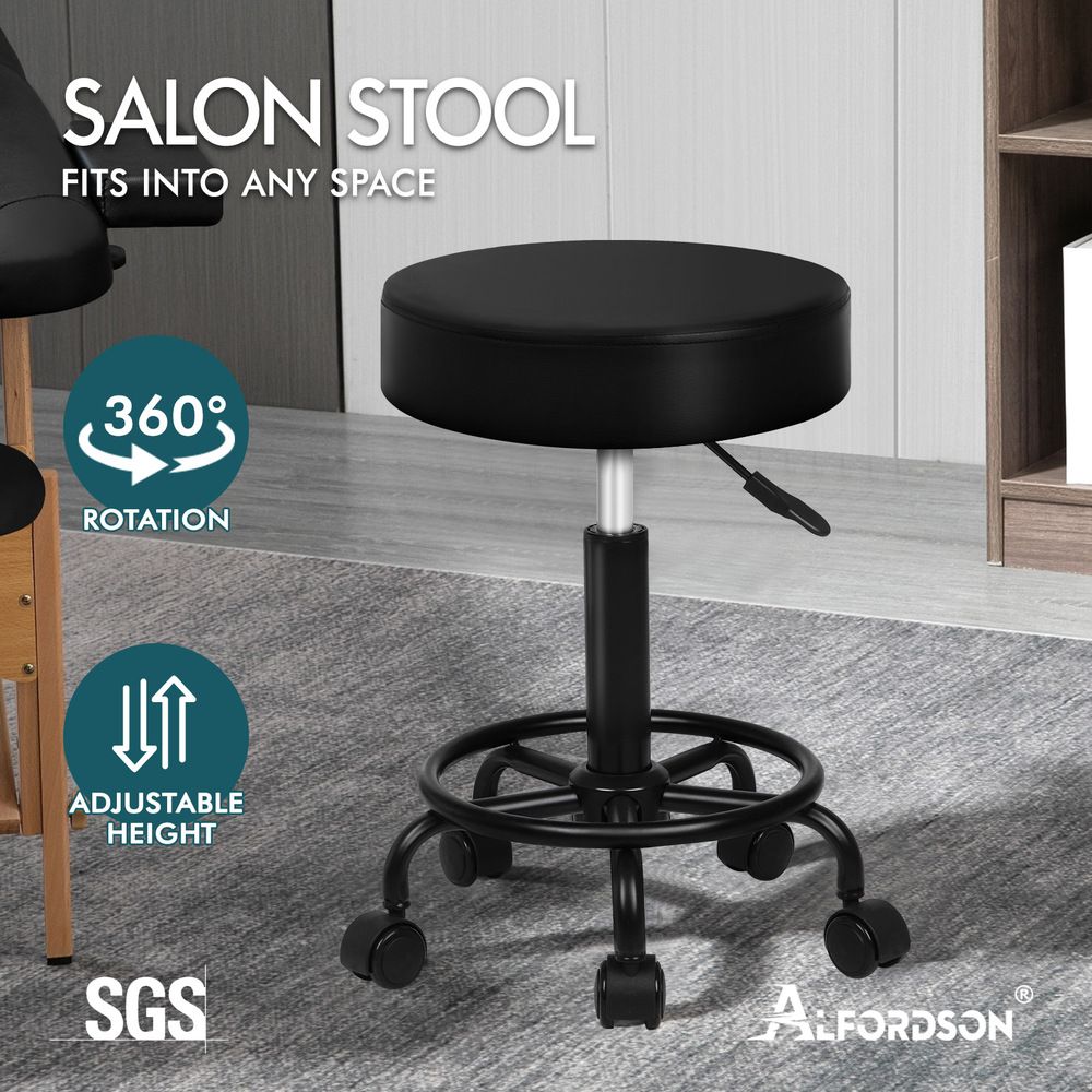 ALFORDSON Salon Stool Round Swivel Barber Hair Dress Chair Gas Lift All Black
