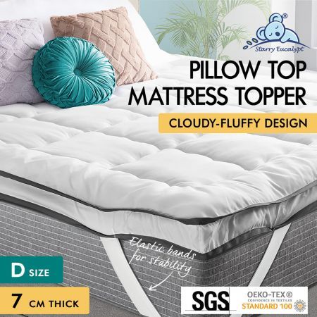 S.E. Mattress Topper Pillowtop Luxury Bedding Mat Pad Cover Double Size 7cm