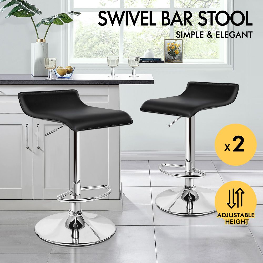 ALFORDSON 2x Bar Stools Saxton Kitchen Swivel Chair Leather Gas Lift Black