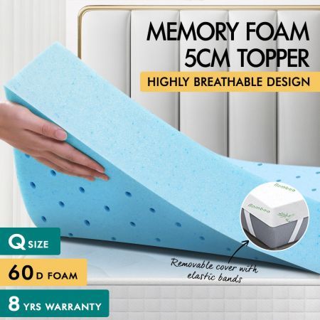 S.E. Memory Foam Mattress Topper Cool Gel Ventilated Bed Bamboo Cover 5cm Queen