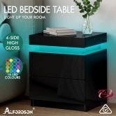 ALFORDSON Bedside Table RGB LED Nightstand 2 Drawers 4 Side High Gloss Black