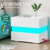 ALFORDSON Bedside Table RGB LED Nightstand 2 Drawers 4 Side High Gloss White