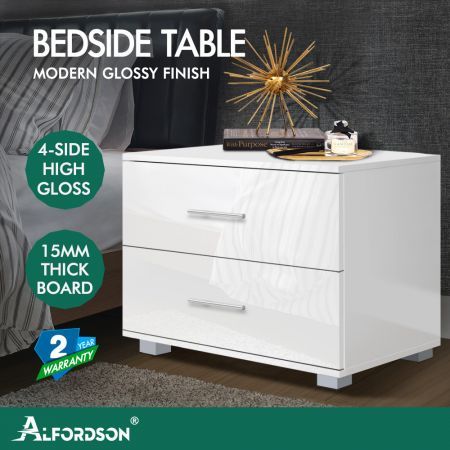 ALFORDSON Bedside Table Nightstand 4 Side High Gloss White Side End Table