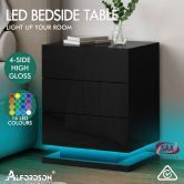 ALFORDSON Bedside Table RGB LED Nightstand 3 Drawers 4 Side High Gloss Black