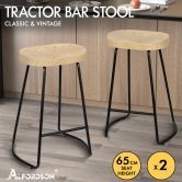 ALFORDSON 2x Bar Stools 65cm Tractor Kitchen Wooden Vintage Chair Natural