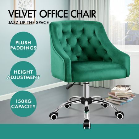 ALFORDSON Velvet Office Chair Computer Swivel Chairs Armchair Work Study Seat Green Adult Kids