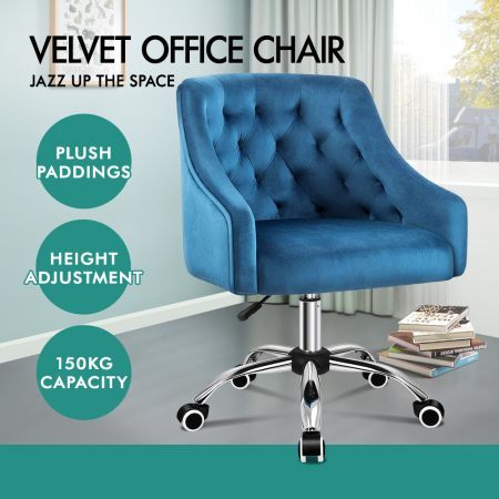 ALFORDSON Velvet Office Chair Computer Swivel Chairs Armchair Work Study Seat Blue Adult Kids