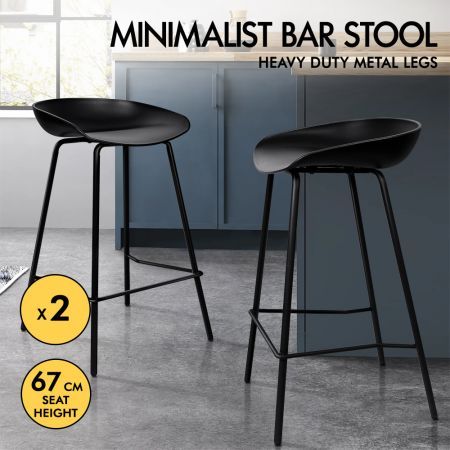 ALFORDSON 2x Bar Stools Finn Kitchen Dining Chair Metal Footrest BLACK