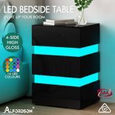 ALFORDSON Bedside Table RGB LED Nightstand 3 Drawers 4 Side High Gloss Black