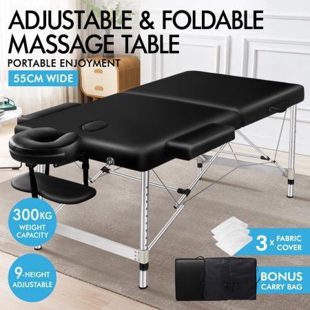 ALFORDSON Massage Table 2 Fold 55cm Foldable Portable Bed Desk Aluminium Lift Up