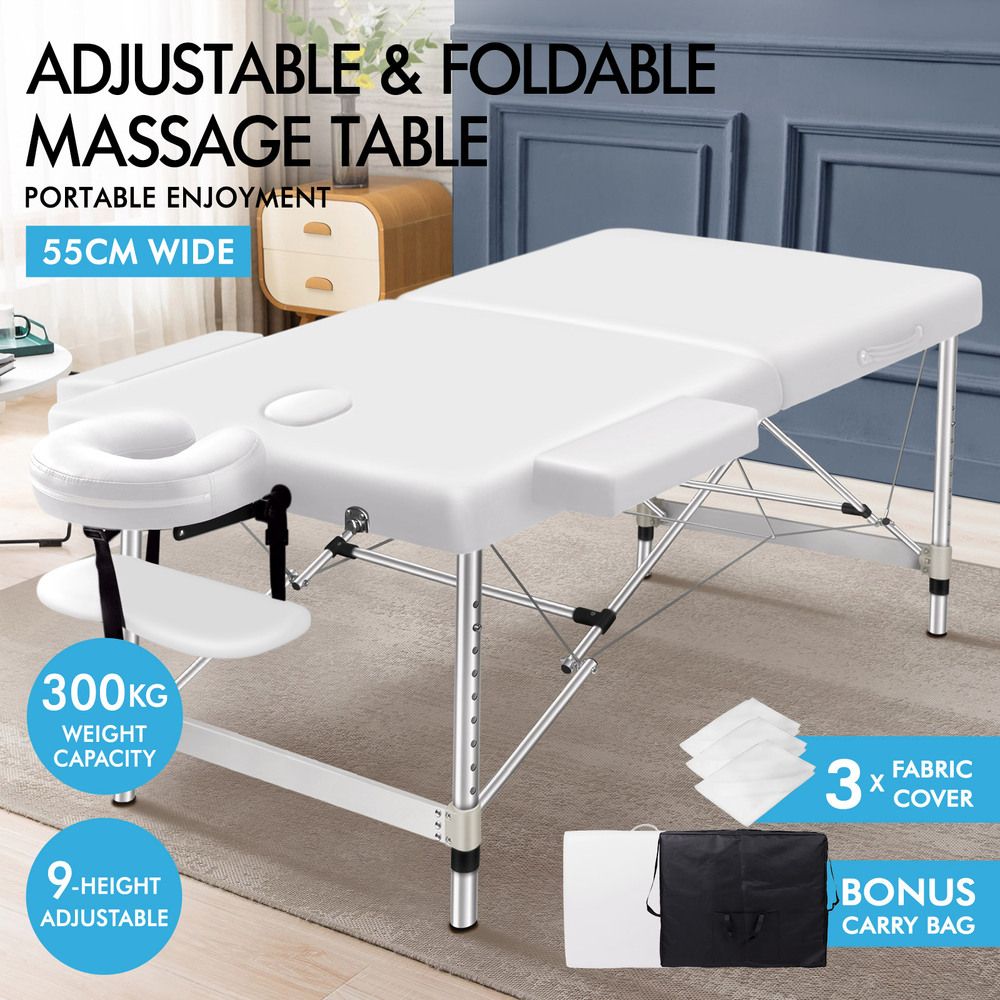 ALFORDSON Massage Table 2 Fold 55cm Foldable Portable Bed Desk Aluminium Lift Up