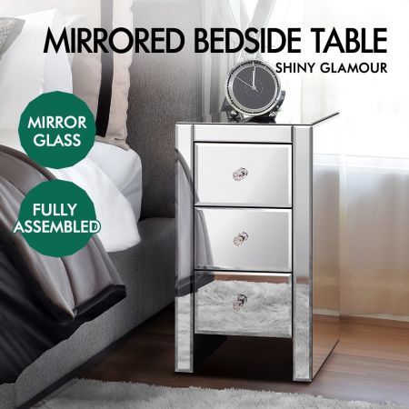 ALFORDSON Mirrored Bedside Table Cabinet Nightstand Side End Table Drawers
