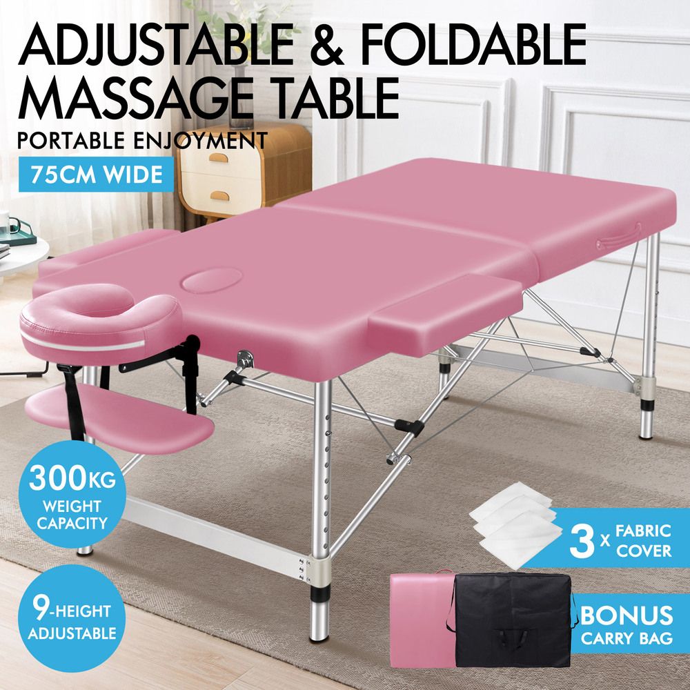 ALFORDSON Massage Table 2 Fold 75cm Foldable Portable Bed Desk Aluminium Lift Up