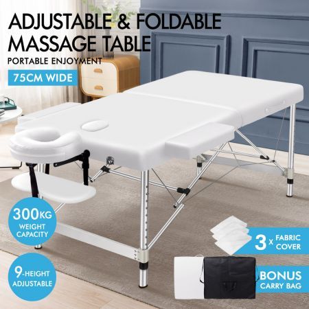 ALFORDSON Massage Table 2 Fold 75cm Foldable Portable Bed Desk Aluminium Lift Up