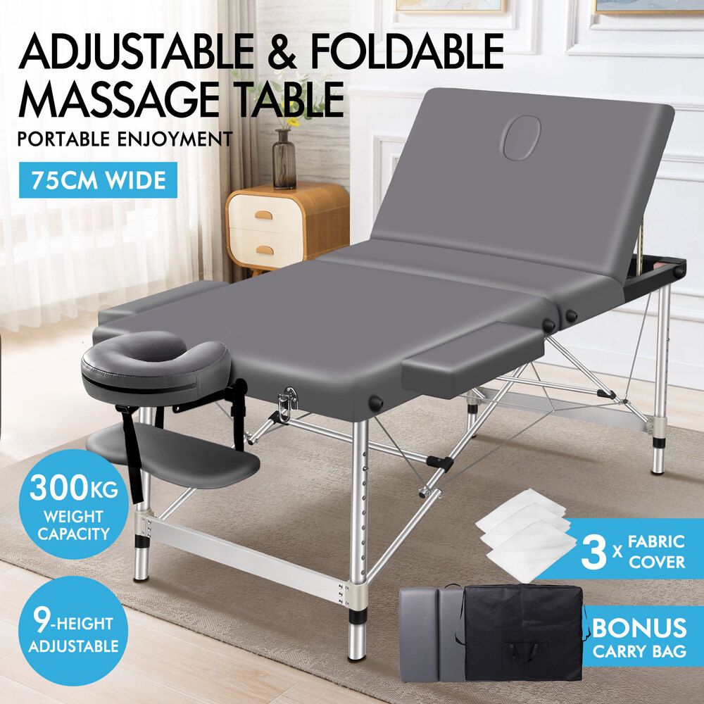 ALFORDSON Massage Table 3 Fold 75cm Foldable Portable Aluminium Lift Up Bed Desk