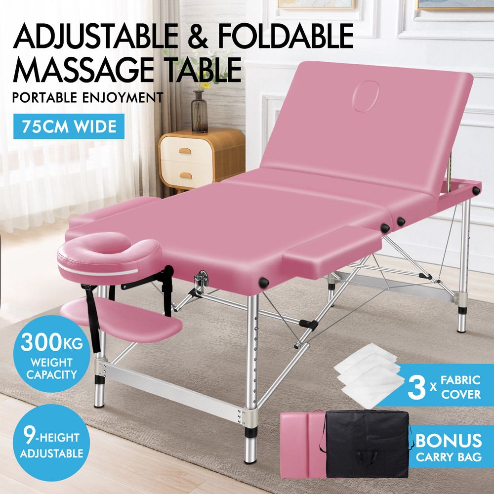 ALFORDSON Massage Table 3 Fold 75cm Foldable Portable Aluminium Lift Up Bed Desk