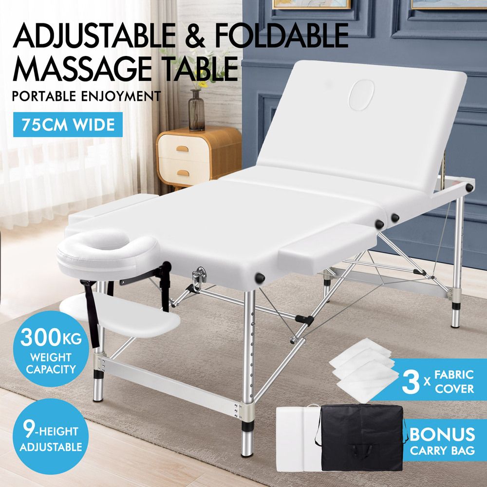 ALFORDSON Massage Table 3 Fold 75cm Foldable Portable Aluminium Lift Up Bed Desk