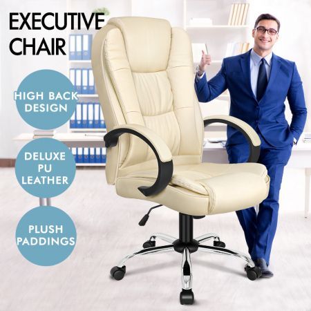 ALFORDSON Office Chair Executive Gaming Computer Racer PU Leather Seat Beige