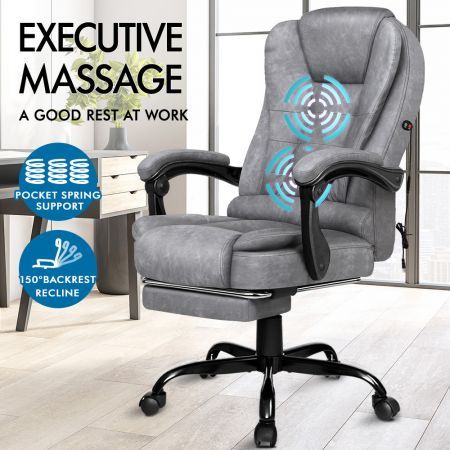 ALFORDSON Massage Office Chair Vintage Grey Leather Footrest Executive Race Seat