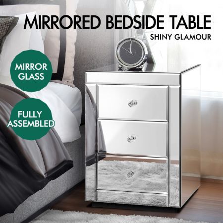 ALFORDSON Mirrored Bedside Table Cabinet Nightstand Side End Table Drawers