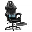 ALFORDSON Gaming Chair Office Racer Large Lumbar Cushion Footrest Seat Leather Black & Grey