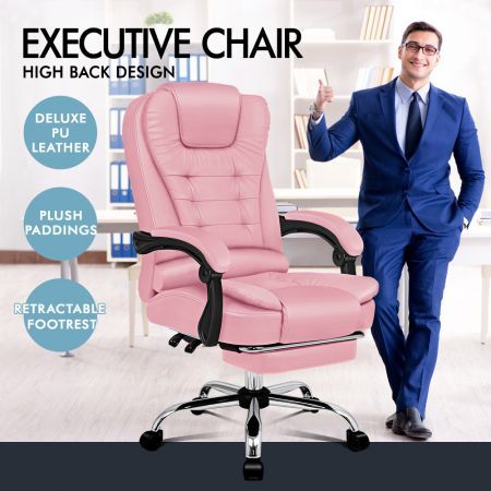ALFORDSON Office Chair Gaming Executive Computer Racer Footrest PU Leather Seat Pink
