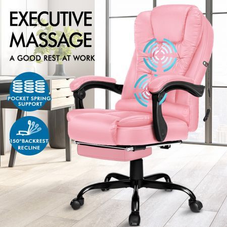 ALFORDSON Massage Office Chair FOOTREST Executive Gaming Racing Seat Pink PU
