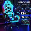 ALFORDSON Gaming Office Chair 12 RGB LED Massage Computer Seat Footrest Cyan