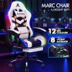 ALFORDSON Gaming Office Chair 12 RGB LED Massage Computer Seat Footrest White