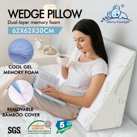 Starry Eucalypt Wedge Pillow Memory Foam Cool Gel BAMBOO Cover Cushion