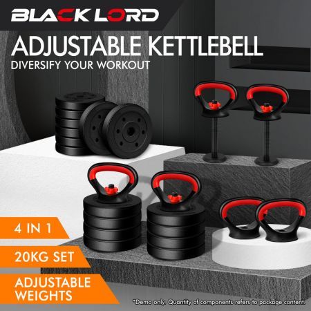 BLACK LORD Kettlebell Set 20kg Adjustable Weight Lifting Dumbbell Push Up Gym