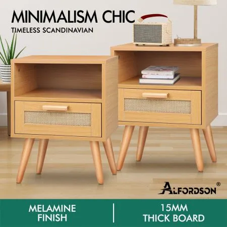 ALFORDSON 2x Bedside Table Nightstand Side Storage Cabinet Scandinavian Rattan