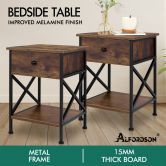 ALFORDSON 2x Bedside Table Retro Wood Nightstand Vintage 1 Drawer Storage Cabinet Wooden Side Table Dark Oak