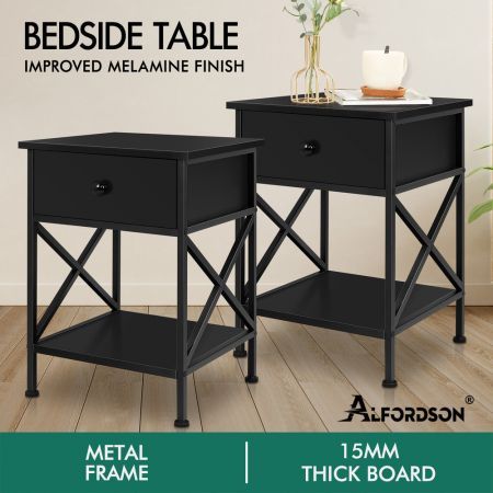 ALFORDSON 2x Bedside Table Retro Wooden Nightstand Vintage Storage Side Cabinet