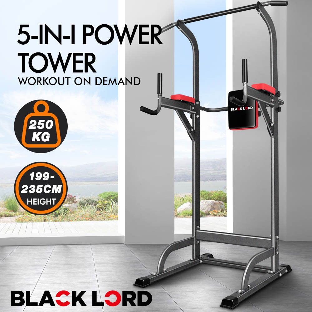 BLACK LORD Power Tower Chin Up Push Pull Up Knee Raise Weight Bench Gym Station