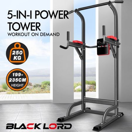 BLACK LORD Power Tower Chin Up Push Pull Up Knee Raise Weight Bench Gym Station