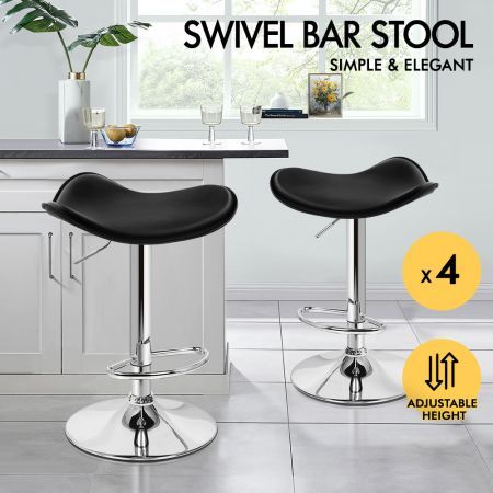 ALFORDSON 4x Bar Stools Portia Kitchen Swivel Chair Leather Gas Lift BLACK